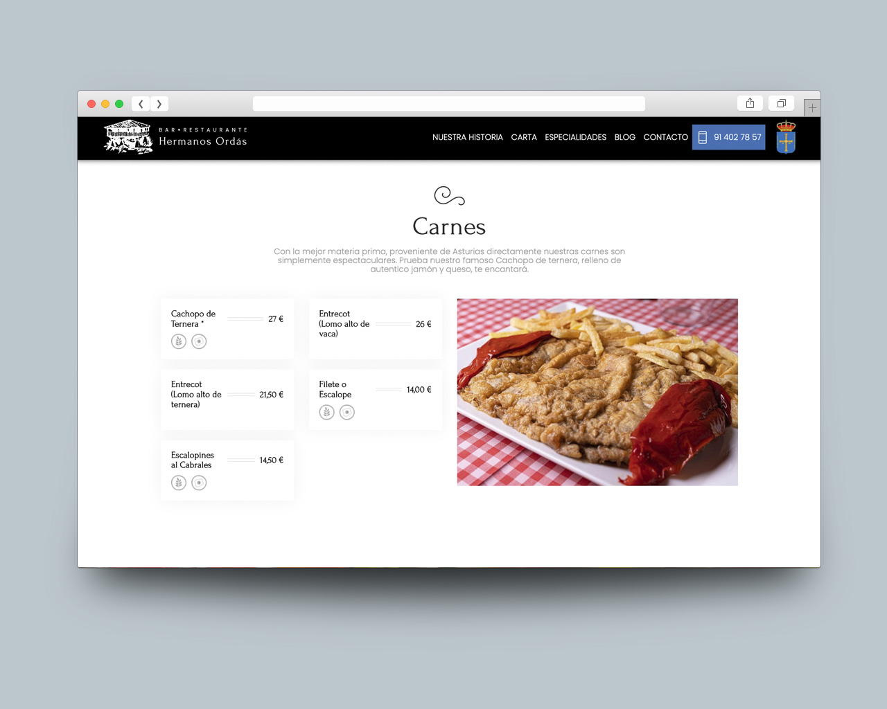 Diseño de la Carta para Web del Restaurante