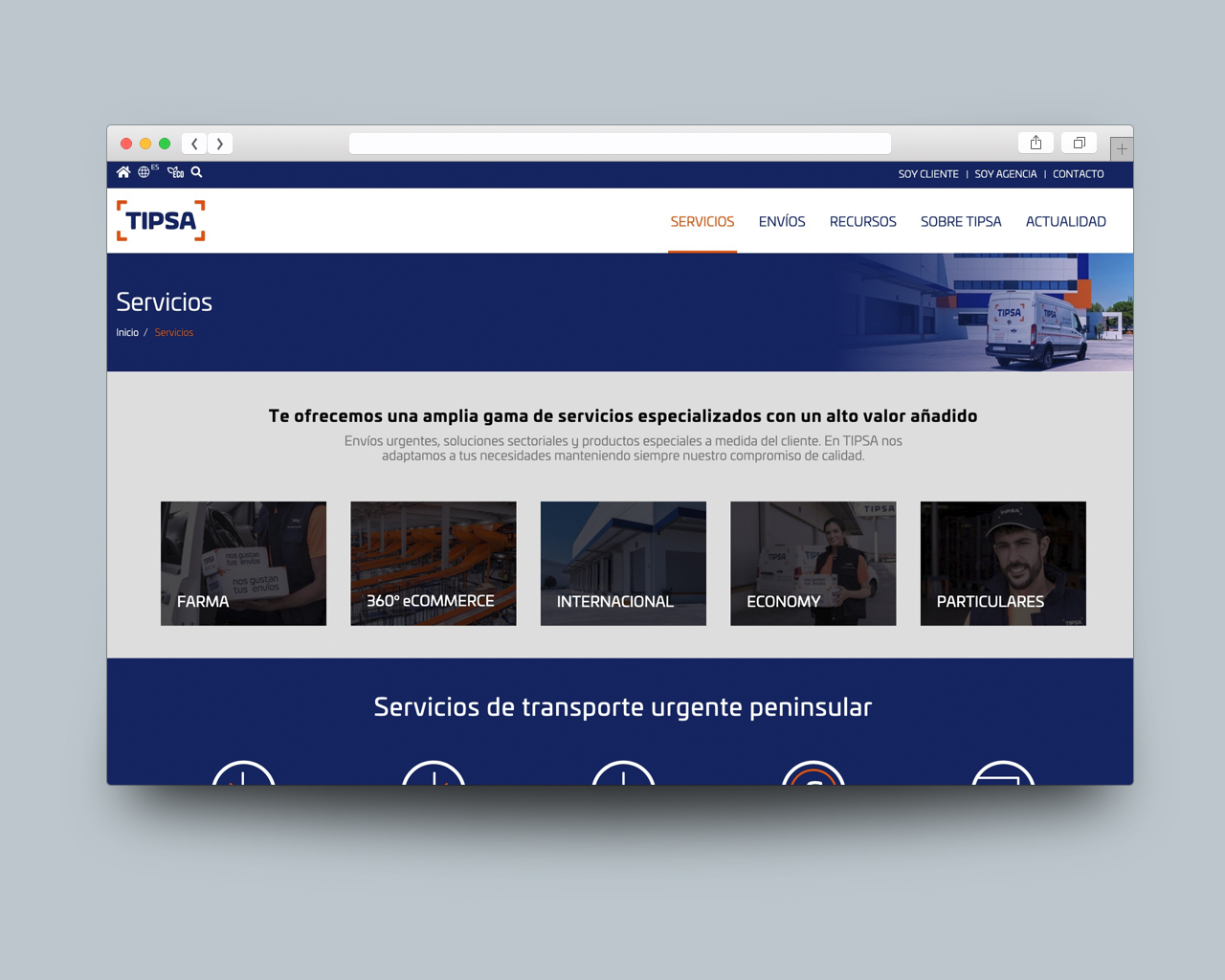 Página de servicios de TIPSA