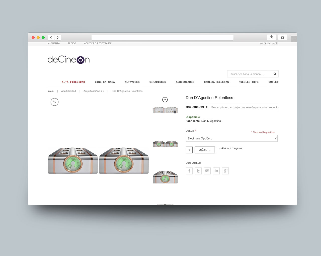 Vista de producto de la tienda online deCineOn