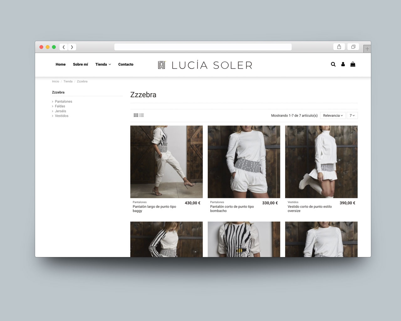 Vista de categoría de la tienda online de Lucia Soler