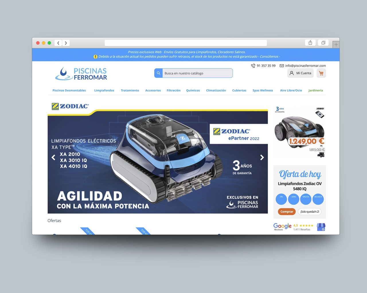 Página principal de la tienda online de Piscinas Ferromar