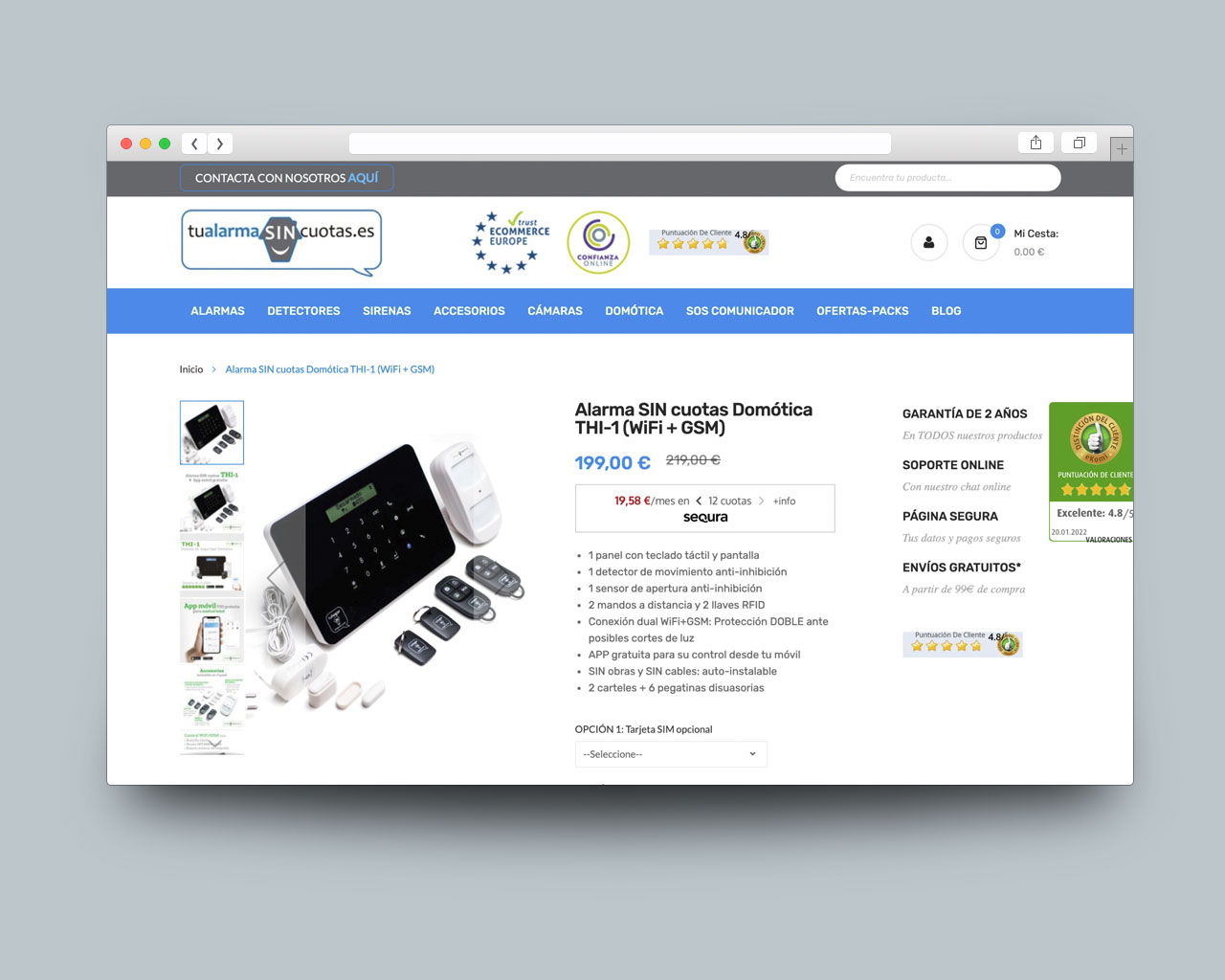 Vista de producto de la tienda online de tualarmaSINcuotas
