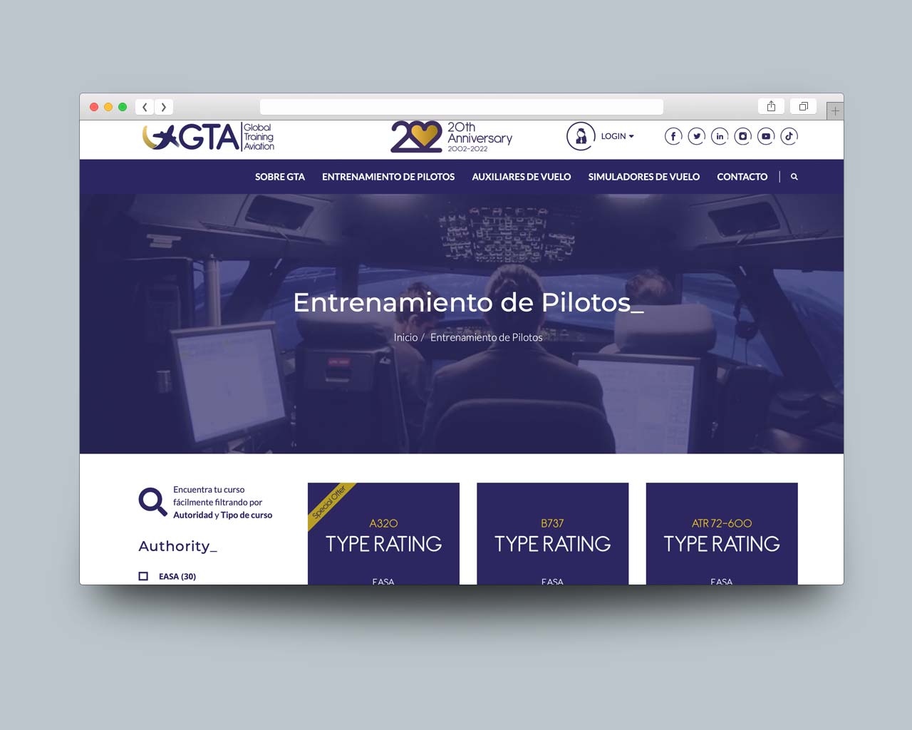 Página interior Diseño Web de GTA